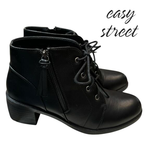New Easy Street Becker Women's Black Lace Zipper Ankle Boots Booties 11 - Picture 2 of 6